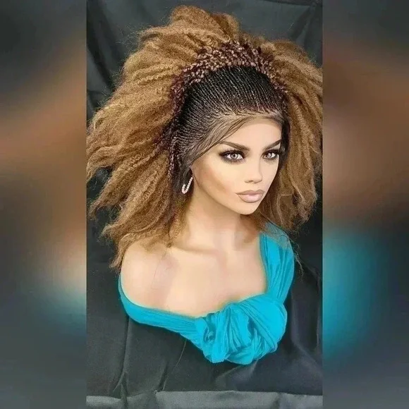 Gorgeous Braided lace wig, short wig ombre wigs, afro wig, 100% handmade NWT - Picture 3 of 17